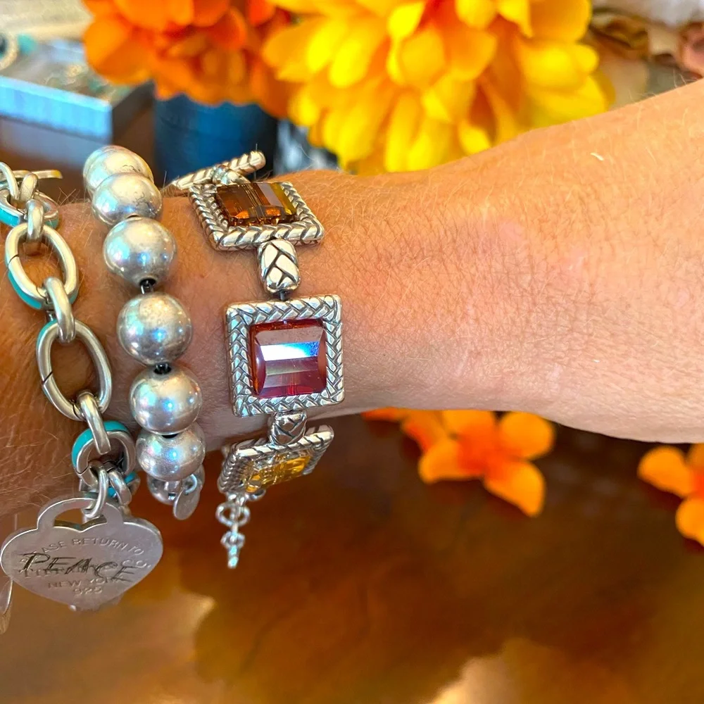 Brighton TAILOR multicolor German Glass Bracelet Earrings RARE Red Purple Blue - Picture 11 of 16